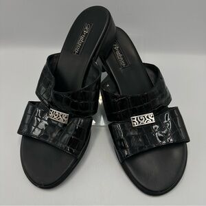 Brighton Black Maine Leather Patent Croc Pattern Slide Sandal Women’s Size 10M